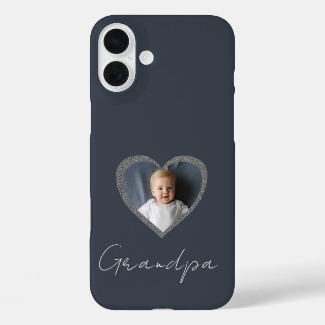 Grandpa Grey Heart Grandkid Custom Photo  Case-Mate iPhone Case (Back)
