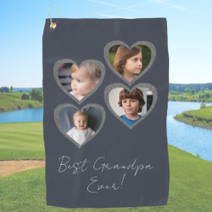 Grandpa Grey Hearts Grandchildren Photo Collage Golf Towel