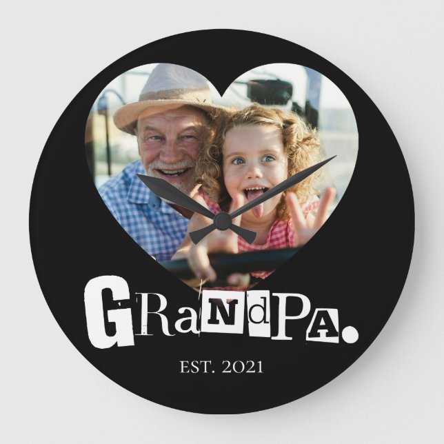 Grandpa Heart Shape Photo Heartwarming Keepsake Large Clock (Front)