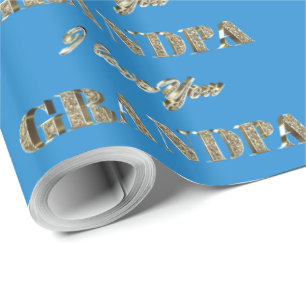 Grandpa I Love You Blue Gold Sparkles Typography Wrapping Paper