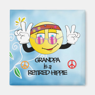Grandpa is a Retired Hippie, colourful design, Mag Magnet