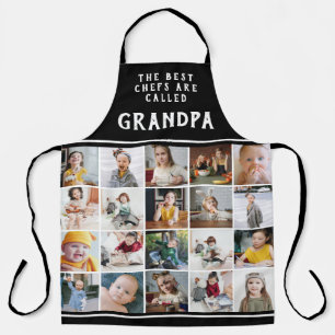 Grandpa Is the Best Chef Black Photo Collage Apron