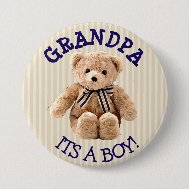Grandpa, Its a Boy Teddy Bear Baby Shower Button (Front)