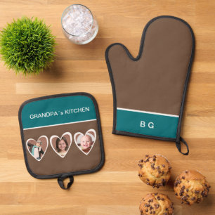 grandpa kitchen 3 grandchildren photo oven mitt & pot holder set