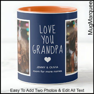 Grandpa Love You 2 Photos Modern Navy Blue C41     Mug