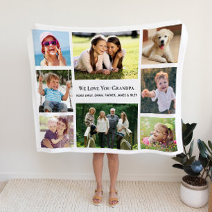 Grandpa Love You Photo Collage Personalised Fleece Blanket