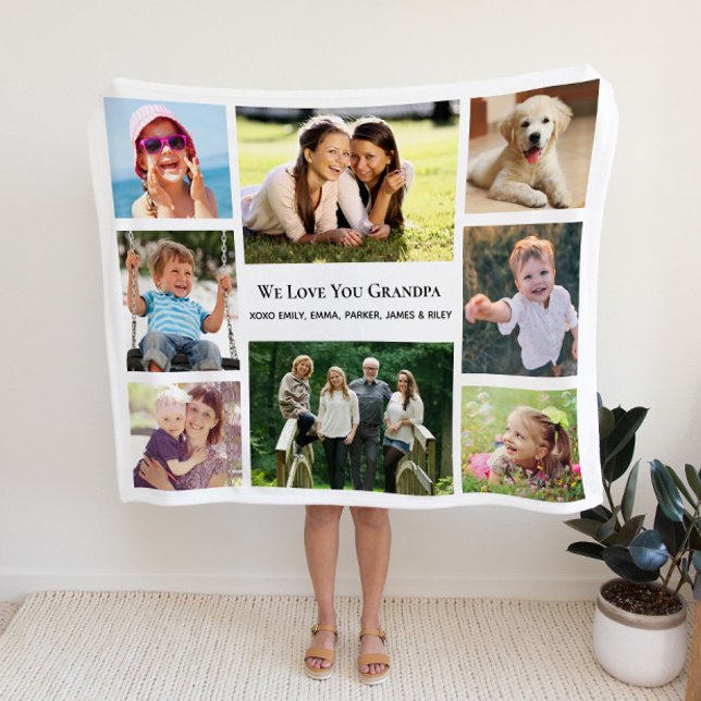 Grandpa Love You Photo Collage Personalised Fleece Blanket (Creator Uploaded)