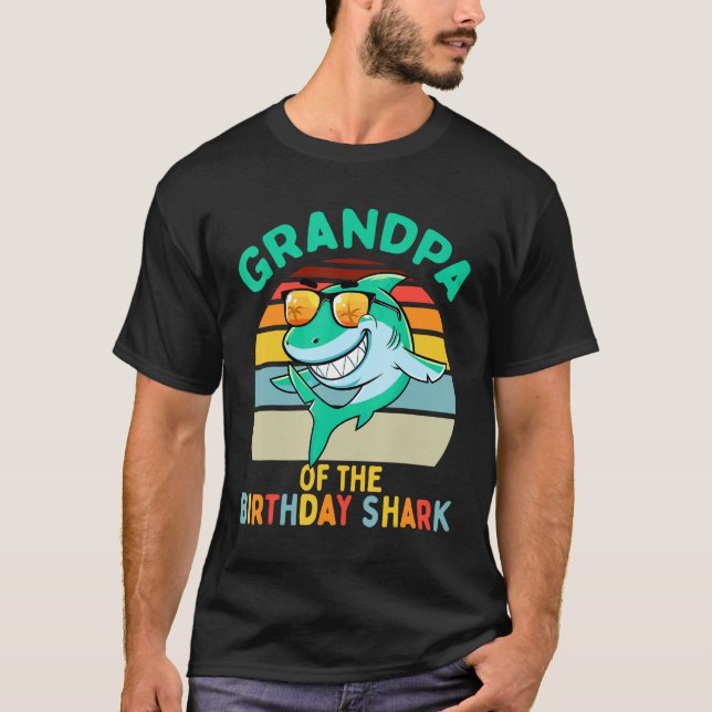 Grandpa Matching Family Shark Birthday T-Shirt (Front)