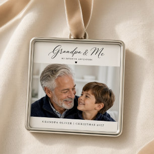 Grandpa & Me Personalised Grandson Photo Christmas Metal Tree Decoration
