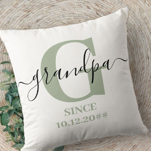 Grandpa Monogram Elegant Script Silver Green Cushion