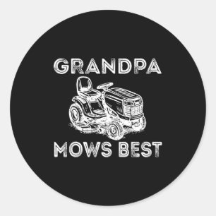 Grandpa Mows Funny Lawn Mower Father's Day Papa  Classic Round Sticker