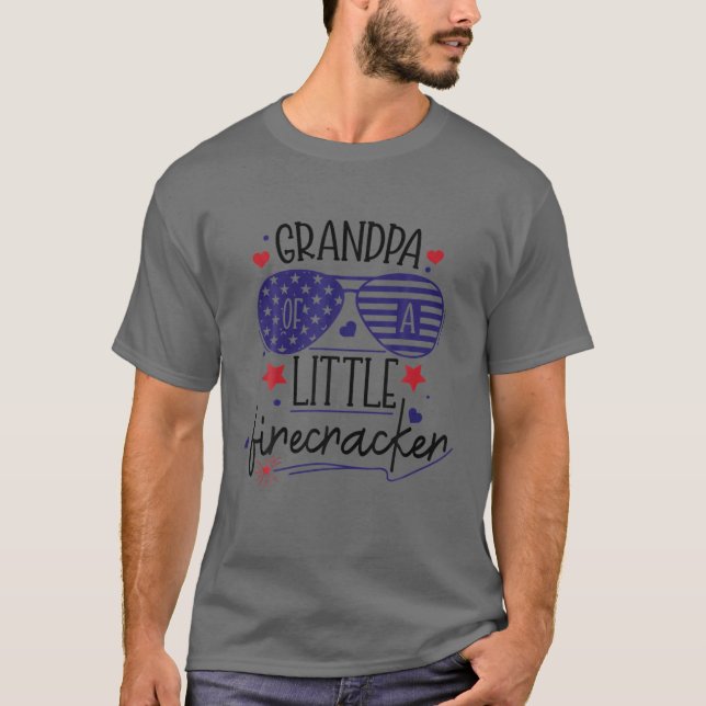 Grandpa Of A Little Firecracker 4Th Of July Family T-Shirt (Front)