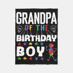 Grandpa Of The Birthday Boy Autism Awareness Puzzl Fleece Blanket
