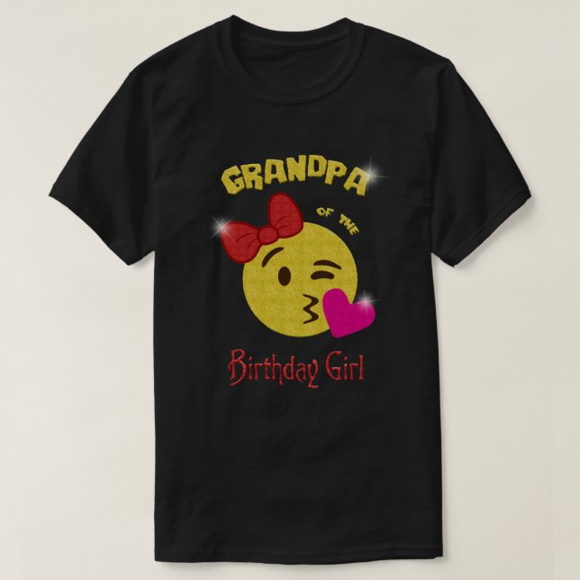 Grandpa of the Birthday Girl Emoji Birthday Party T-Shirt (Design Front)