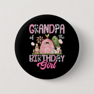 Grandpa Of The Birthday Girl Farm Cow Pink 1st Bir 6 Cm Round Badge