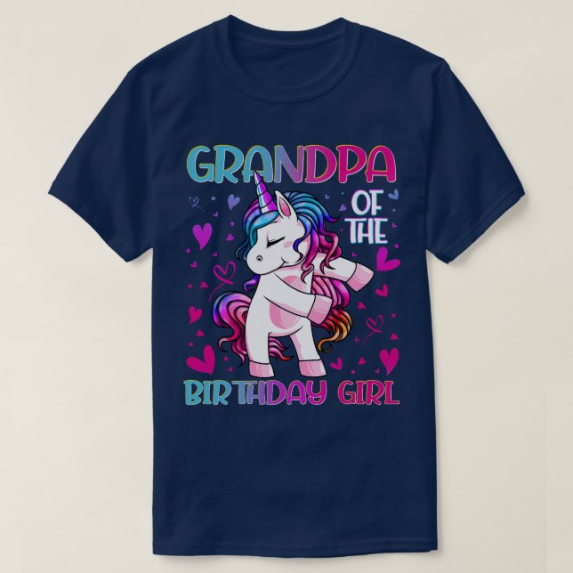 Grandpa of the Birthday Girl Flossing Unicorn Gran T-Shirt (Design Front)