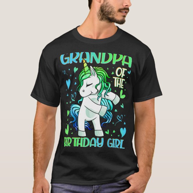 Grandpa of the Birthday Girl Flossing Unicorn Gran T-Shirt (Front)