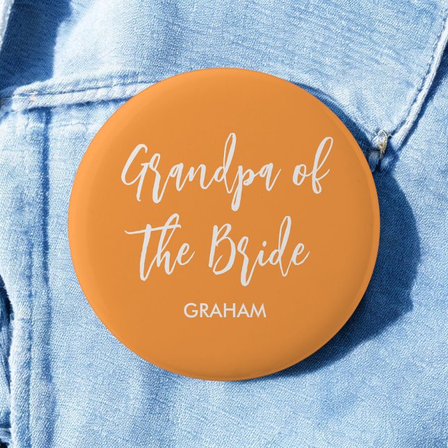 Grandpa of the Bride Orange White  6 Cm Round Badge (Creator Uploaded)