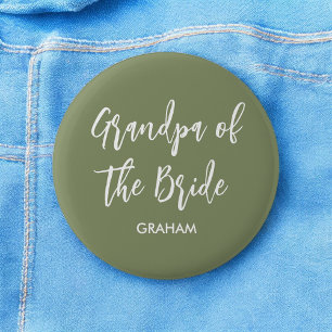 Grandpa of the Bride Sage Green White  6 Cm Round Badge