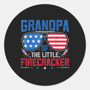 Grandpa Of The Little Firecracker Usa Flag 4th Of  Classic Round Sticker