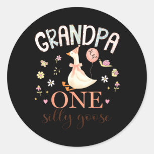 Grandpa of The One Silly Goose 1st Birthday Girl Classic Round Sticker