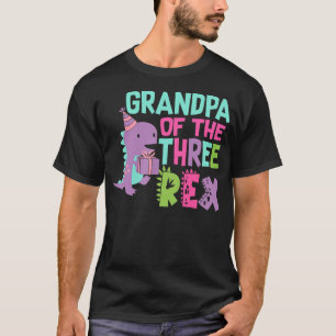 Grandpa of the Three Rex Birthday Dinosaur Family  T-Shirt