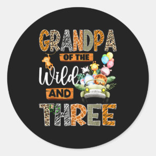 Grandpa Of The Wild And Three 3rd Birthday Boy Saf Classic Round Sticker