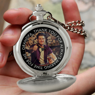 Grandpa Photo and Thank You Message Personalised Pocket Watch