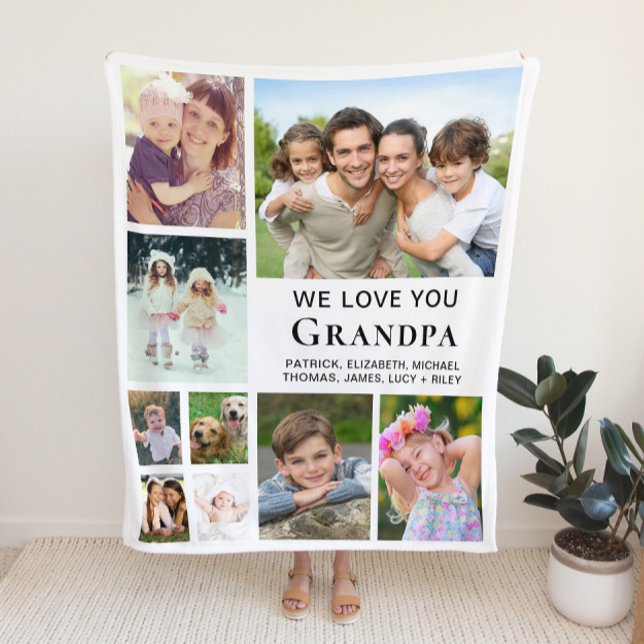 Grandpa Photo Collage Fleece Blanket (Creator Uploaded)