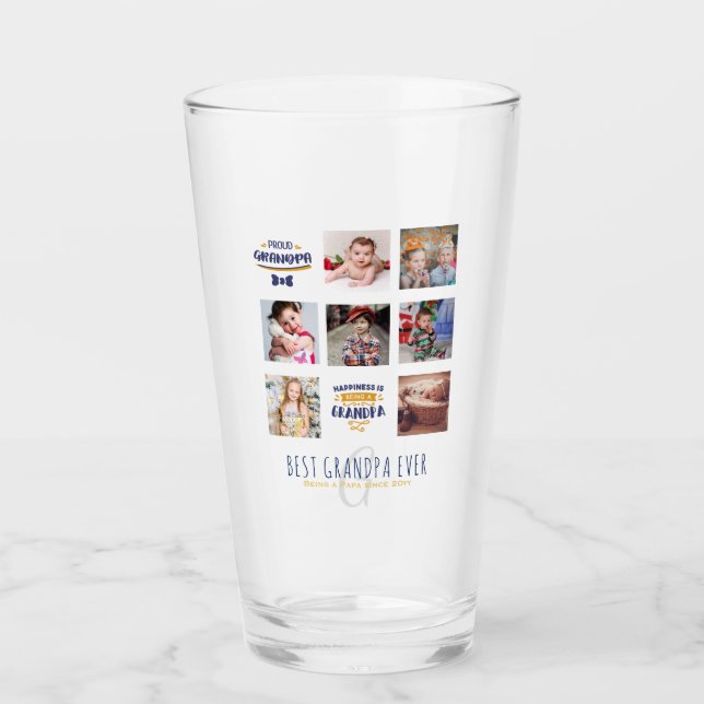 GRANDPA PHOTO COLLAGE GIFT Proud Papa Pops Gramps Glass (Front)