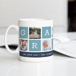 Grandpa Photo Collage & Grandchildren Names Coffee Mug<br><div class="desc">Create a sweet keepsake for a beloved grandfather this Father's Day or Grandparents Day. This simple design features seven of your favourite square or Instagram photos, arranged in a collage layout with alternating squares in light blue, spelling out "Grandpa." Personalise with favourite photos of his grandchildren, and add their names,...</div>