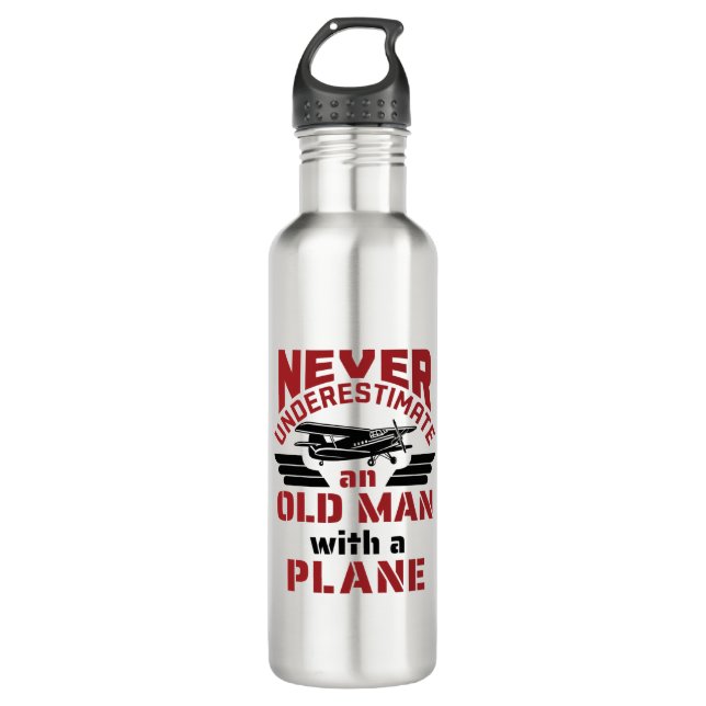 Grandpa Pilot Old Man with a Plane 710 Ml Water Bottle (Front)