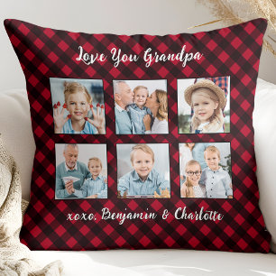 Grandpa Red Buffalo Plaid Photo Collage Christmas  Cushion