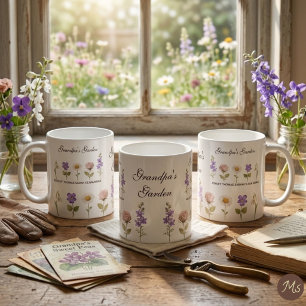 Grandpa’s Floral Garden with 5 Names & Flowers Coffee Mug