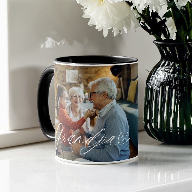 Grandpa Script Heart Grateful Every Moment Photo Mug (Grandpa Script Heart Grateful Every Moment Photo Mug)