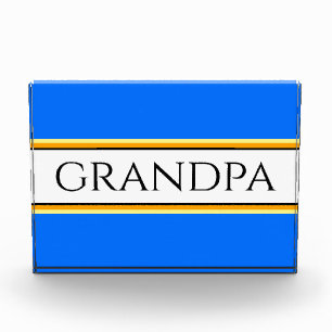 GRANDPA Sporty Bright Blue White Racing Stripes Photo Block