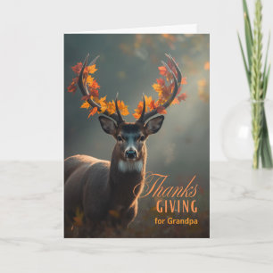 Grandpa Thanksgiving Deer with Antler Leaves Holiday Card