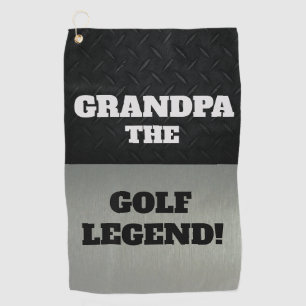 Grandpa The Legend Funny Smack Talk Black Silver Golf Towel