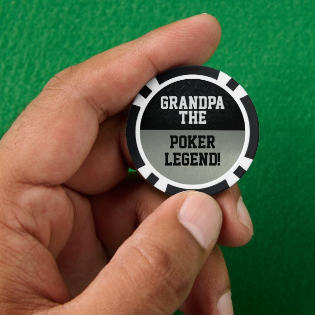 Grandpa The Legend Funny Smack Talk Black Silver Poker Chips (Hand)
