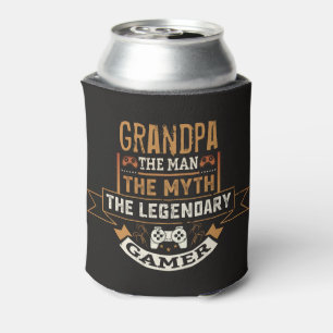 Grandpa The Man Myth Legendary Gamer Black Tan Can Cooler