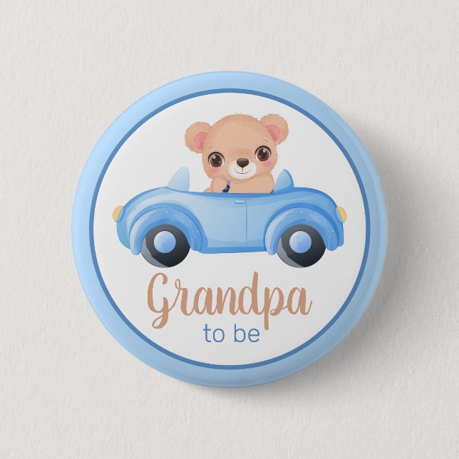 Grandpa To Be Bear Boy Baby Shower Button (Front)