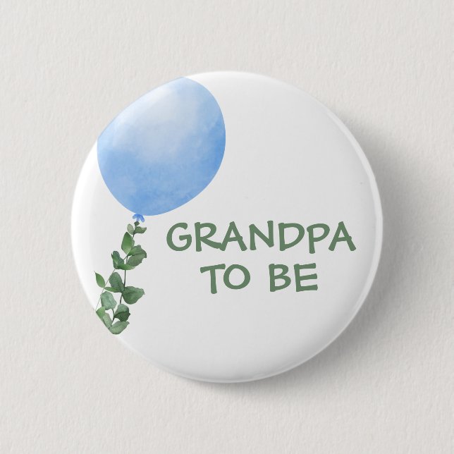 Grandpa to be Blue Balloon Baby Shower Button (Front)
