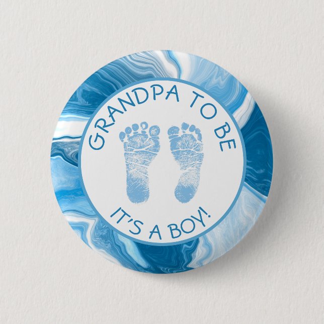 Grandpa to be Blue Marble Baby Shower Button (Front)