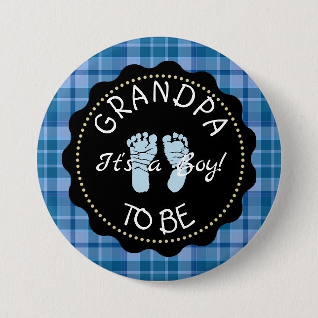 Grandpa to be  Blue Plaid Baby Shower button (Front)