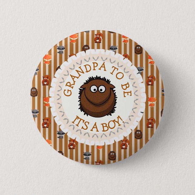 Grandpa To Be Button Woodland Aninmal Theme (Front)