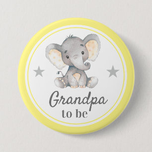 Grandpa to be Yellow Gray Elephant Baby Shower 7.5 Cm Round Badge