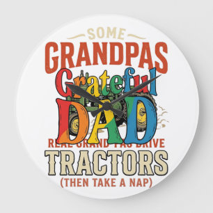 Grandpa Tractor Vintage Farm Nap Shirt Design_1 Large Clock