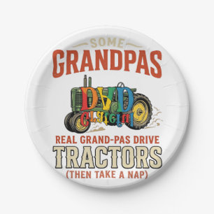 Grandpa Tractor Vintage Farm Nap Shirt Design_1 Paper Plate