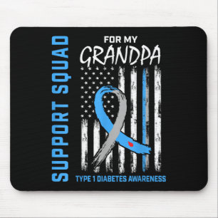 Grandpa Type 1 Diabetes Shirt Usa Flag Support Squ Mouse Pad