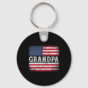 Grandpa Vintage Usa Flag Patriotic 4th Of July Key Ring
